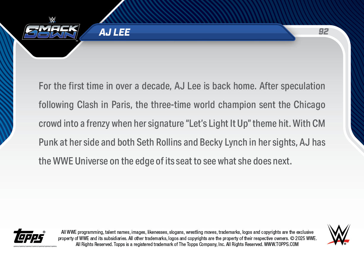 AJ Lee - 2025 WWE Topps NOW® - Card 92